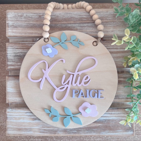 Wood NAME SIGN Personalized Floral Design | Shower Gift | Nursery Bedroom Decor - Picture 2 of 4